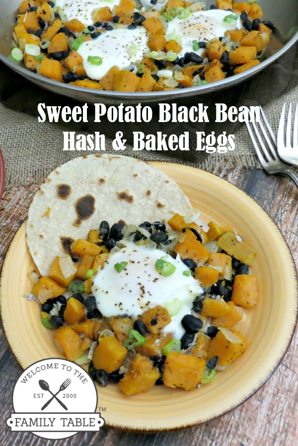 This sweet potato black bean hash with baked eggs is a healthy alternative to traditional breakfast! :: welcometothefamilytable.com 