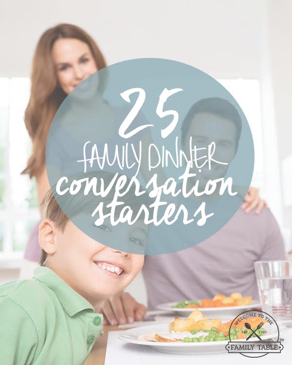 Looking for some fun ways to connect at the family table? Come see these 25 family dinner conversation starters! :: welcometothefamilytable.com