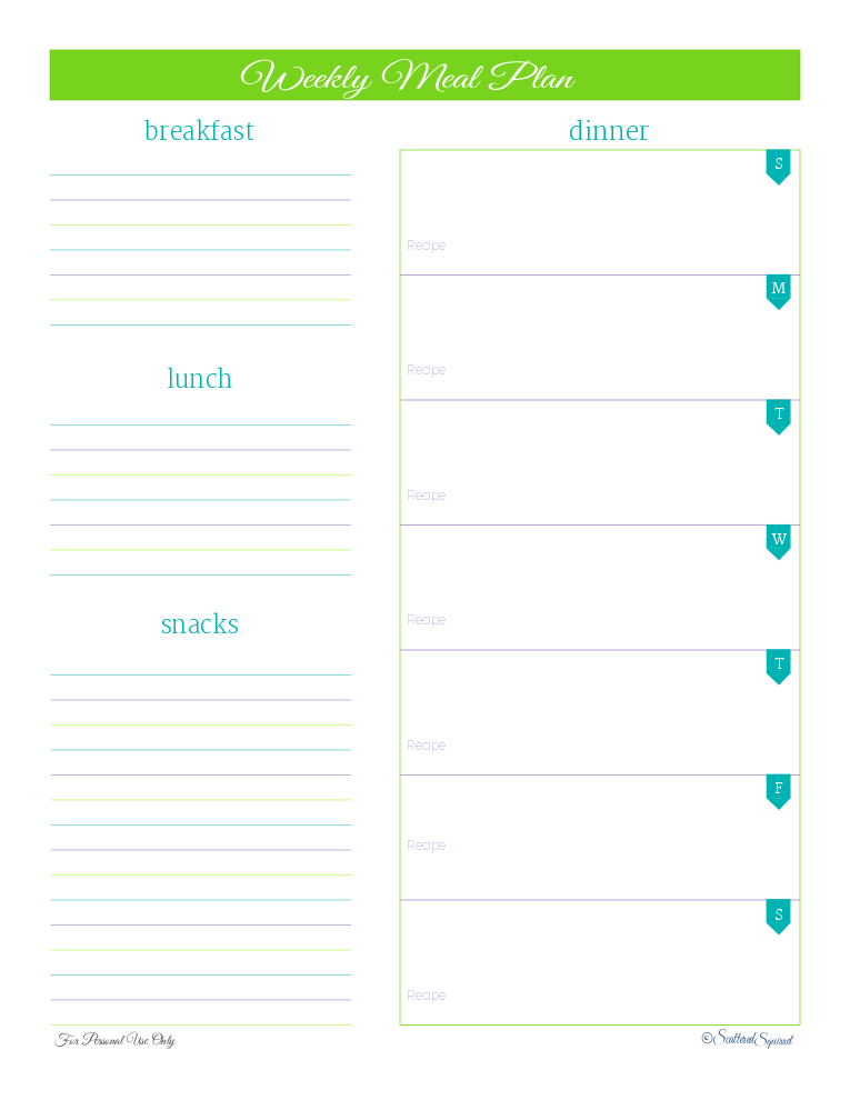 free meal planner from scatteredsquirrel.com
