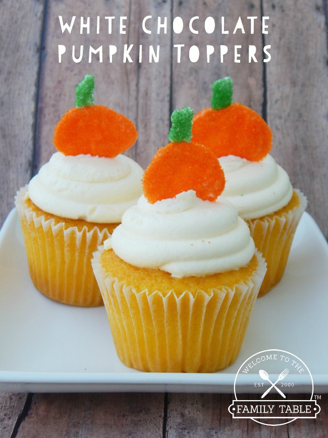 White chocolate pumpkin toppers are the perfect garnish for your fall desserts! :: welcometothefamilytable.com