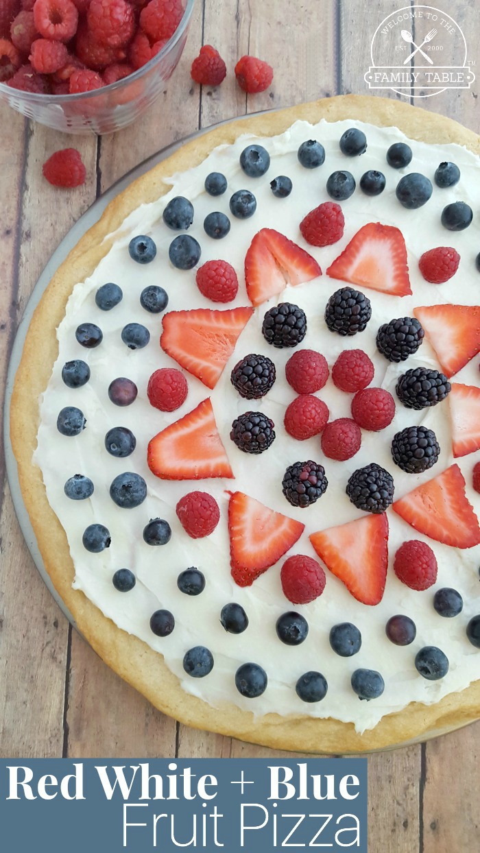 This Red White + Blue Fruit Pizza is perfect for the 4th of July or any other gathering!