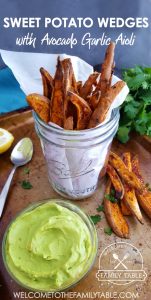 These sweet potato wedges with garlic aioli are the perfect snack or side any day of the week!